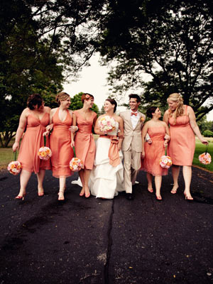 bride and happy bridesmaids