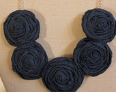 Navy Blue Rosette Necklace Fabric Jewelry Bib Necklace Wearable Art Statement Necklace