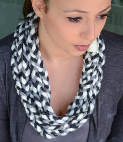 Fabric necklace. wool braids necklace/ scarf in shades of white gray and black. women accessories. women fabric jewelry.