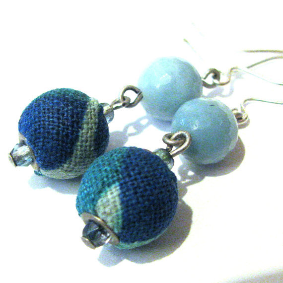 RePurposed Linen Beaded Jewelry . Amazonite Natural Stones.