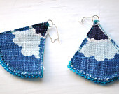 Pansy Petal Earrings -- Fabric Earrings, Felt Earrings, Beaded Earrings, Ombre, Blue, Floral, Sterling Silver Posts