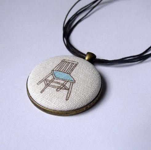 Chair pendant linen cotton blended fabric necklace with antique bronze rounded back