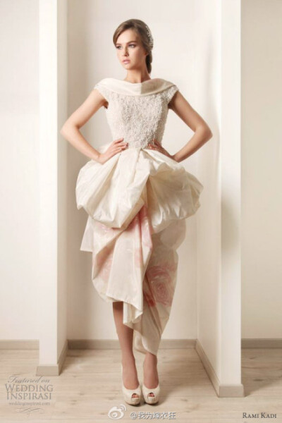 Rami Kadi 婚纱系列，刺绣花边，羽毛及施华洛世奇水晶装饰细节，透明硬纱花薄纱裙摆，华丽珍贵。