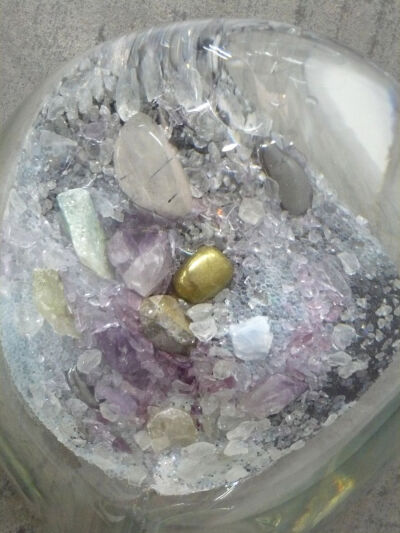 Crystal Terrariums Moon Gem Crystal Terrarium MG031, 2009 (detail) Hand-blown glass, crystals, and various pulverized inorganic materials 7 x 9 x 8" Quartz, pyrite, moonstone, recycled glass beads, ea…