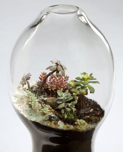 Giant Terrariums Giant Terrarium GT02, 2009 (detail) Hand-blown glass, crystals, miniature living plants, organic substrate 44 x 13" Succulents, quartz, mica, gold powder, earth pigments, glass beads,…