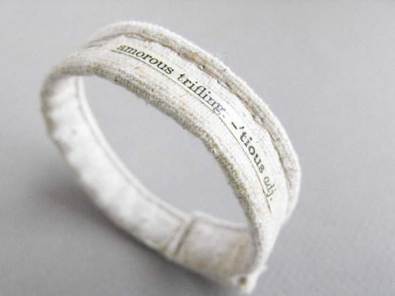 flirtation / fabric bracelet with text / modern bracelet / narrow cotton bracelet / ooak eco friendly jewelry