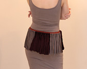 Upcycled fabric belt with fringe, brown and khaki, upcycled recycled repurposed