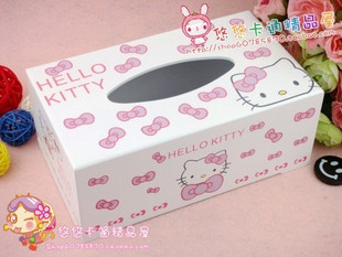 HELLO KITTY卡通可爱 白色方形木制抽纸盒 纸巾套 纸巾盒 纸巾抽