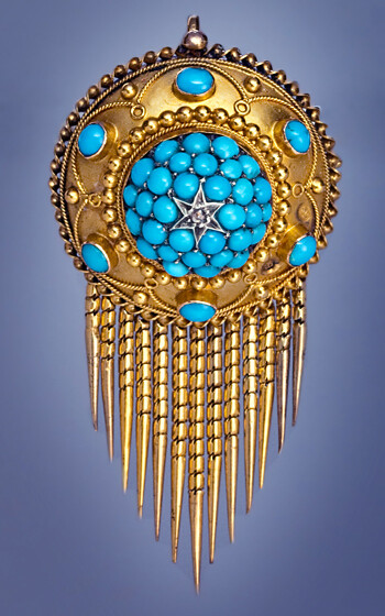 antique gold fringe pendants - turquoise jewelry