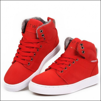 春秋休闲高帮 男女 内加棉反绒皮圆头系带马丁靴内增高情侣运动鞋