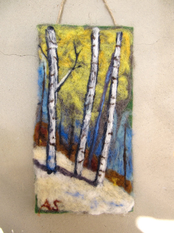 Needle Felted Wall Hanging Tapestry Winter Birches