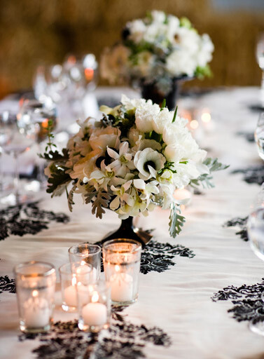 tablecloth, reception decor, pattern, black and white