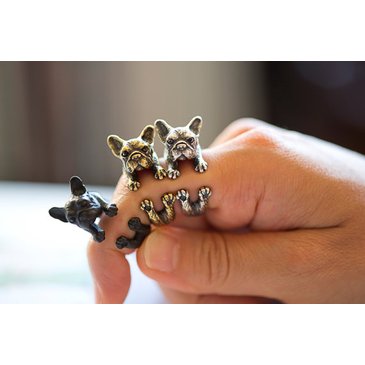 YaciKopo handmade bulldog ring US size 5 black / silver / golden colour