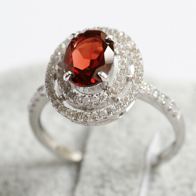 nowsS纯银镶嵌天然石榴石戒指女调气血美容养颜