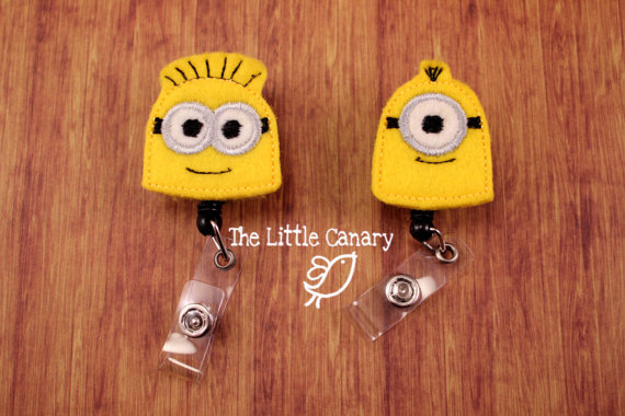 Minion Badge Reel--Badge Holder--Despicable Me Badge--Retractable Badge Reel--Felt Badge Holder