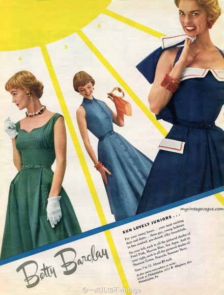 #我想过个裙摆飞舞的夏天#1950s女装广告 source：myvintagevogue.com
