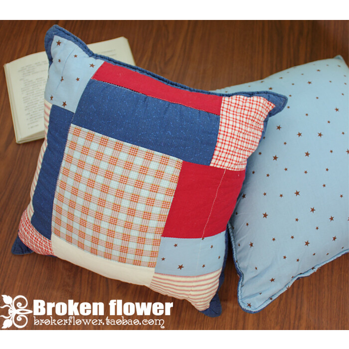 全棉可爱时尚护腰沙发靠垫套抱枕套靠背垫午睡枕靠枕靠垫红蓝