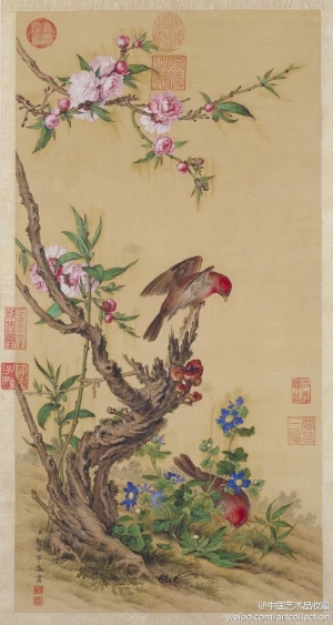 清郎世宁《平安春信图》--- 这是一幅人物肖像画，此幅画上并没有作者的