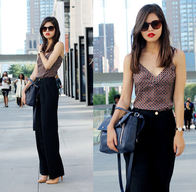 Prada Geometric Top, 3.1 Phillip Lim Messenger Pashli, Chanel Vintage Wide Trousers