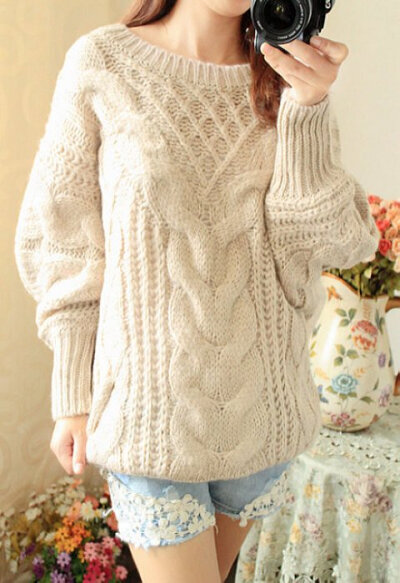 wawa韩国森林系森女系慵懒麻花蝙蝠袖兔毛衣