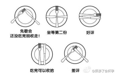 西餐中刀叉摆放的含义