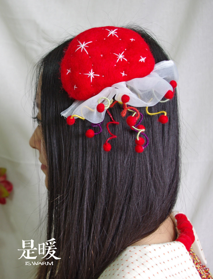 【是暖】原创手作羊毛毡头饰 水母