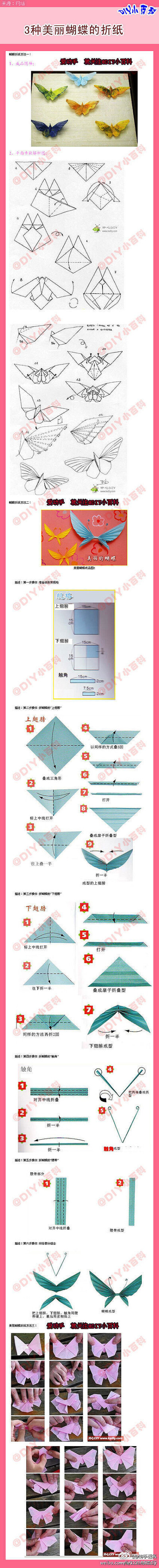 【3种美丽蝴蝶的折纸】很漂亮