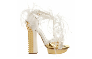 Alexander McQueen Ostrich feather and leather heels, price on application.