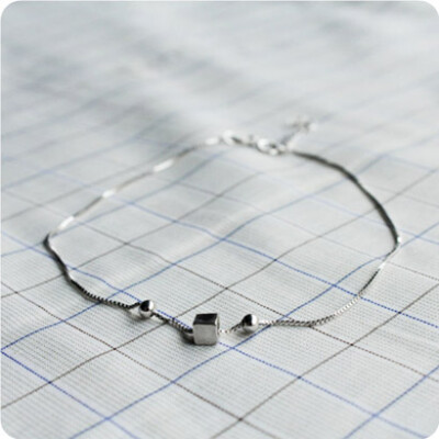 正品925纯银脚链饰品女时尚经典可爱百搭磨砂方形新款