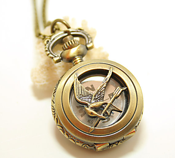 Steampunk Necklace Bird Locket Working Compass Pocket Watch Antique Bronze