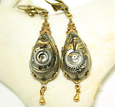 Steampunk Earrings Vintage Watch Gears Victorian Style Steam Punk Watch Brass