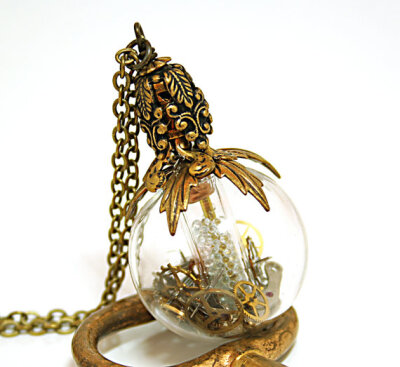 Steampunk Necklace Time In A Bottle Industrial Handblown Glass Ball Watch Parts Large Steampunk Jewelry Perfume Bottle Necklace