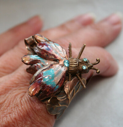 Steampunk Ring Nature Inspired Ladybug Steam Punk Style Enameled Bug