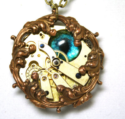 Steampunk Necklace Dragon Eye Necklace Steampunk Pendant Evil Eye Jewelry Blue