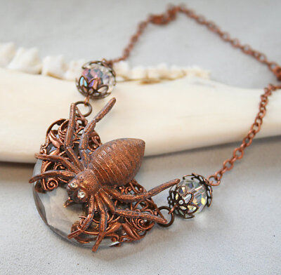 Gothic Necklace Goth Spider Steampunk Necklace Copper Nature Inspired