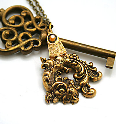 Steampunk Necklace Chinese Dragon Victorian Steampunk Brass Etching Vintage Unisex