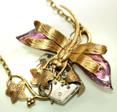 Steampunk Necklace Victorian Necklace Dragonfly Necklace Nature Purple Steampunk Jewelry