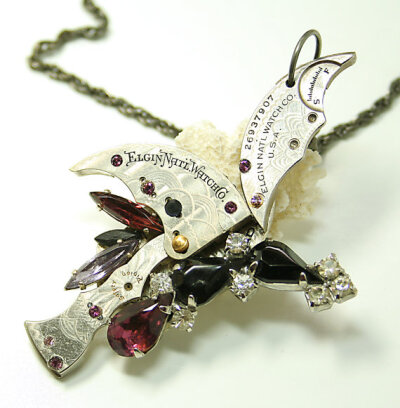 Steampunk Necklace Clockwork Bird Vintage Watch Parts Vintage Jewelry Steampunk Jewelry