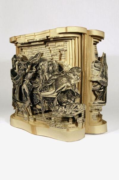 著名艺术家Brian Dettmer堪称一绝的书雕作品。