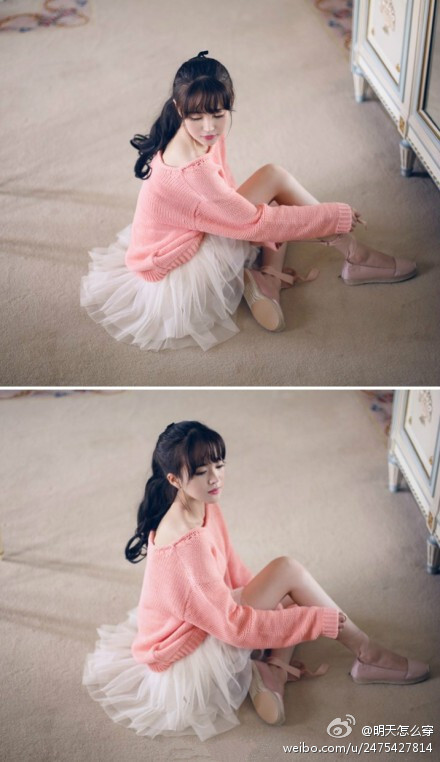 一件甜美的粉色毛衣搭配一条蓬蓬裙是有多美啊！