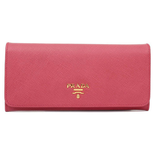 Prada 普拉达 女款压纹牛皮桃粉色按扣长夹 1M1132 QWA F060M