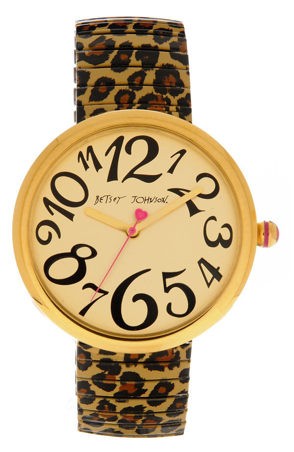 Betsey Johnson 2013 金色圆盘 豹纹表带手表