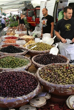 Olives at the Italian Market on the side along with italian salads