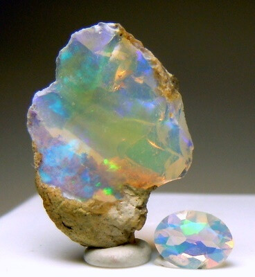 Ethiopian Opal rough and cut