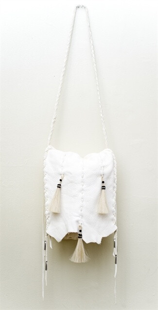 hand crafted white deerskin with tassels, HEYOKA #bag #leather #native