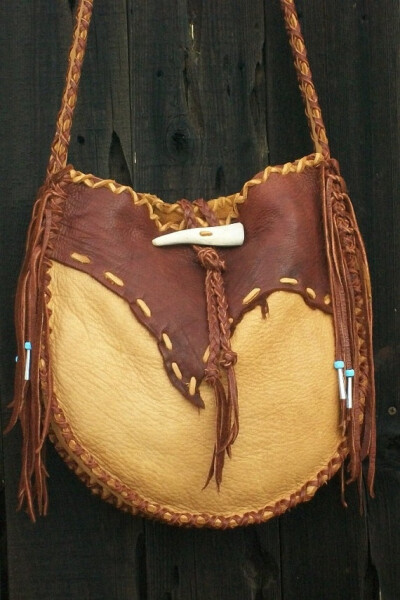 leather purse, bone closure