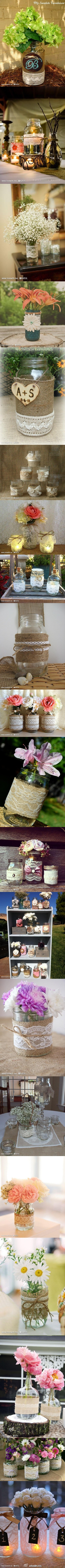 #婚礼布置#麻布与蕾丝装饰的婚宴桌花瓶，完美的结合能给亲的婚礼布置带去非同一般的感觉哦~http://www.lovewith.me/share/detail/all/28330