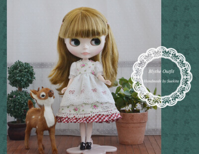 ★【Sue's Blythe】小布娃衣-Apple-森林系2件套-花柄洋装+马甲