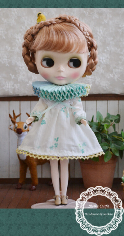 ★【Sue's Blythe】小布娃衣-四叶草-复古RUff拉夫领+娃娃衫套装