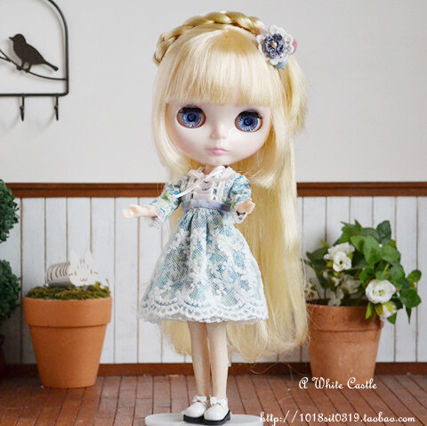 ★【Sue's Blythe】小布娃衣-蓝莓薄荷糖-蕾丝小花柄洋装